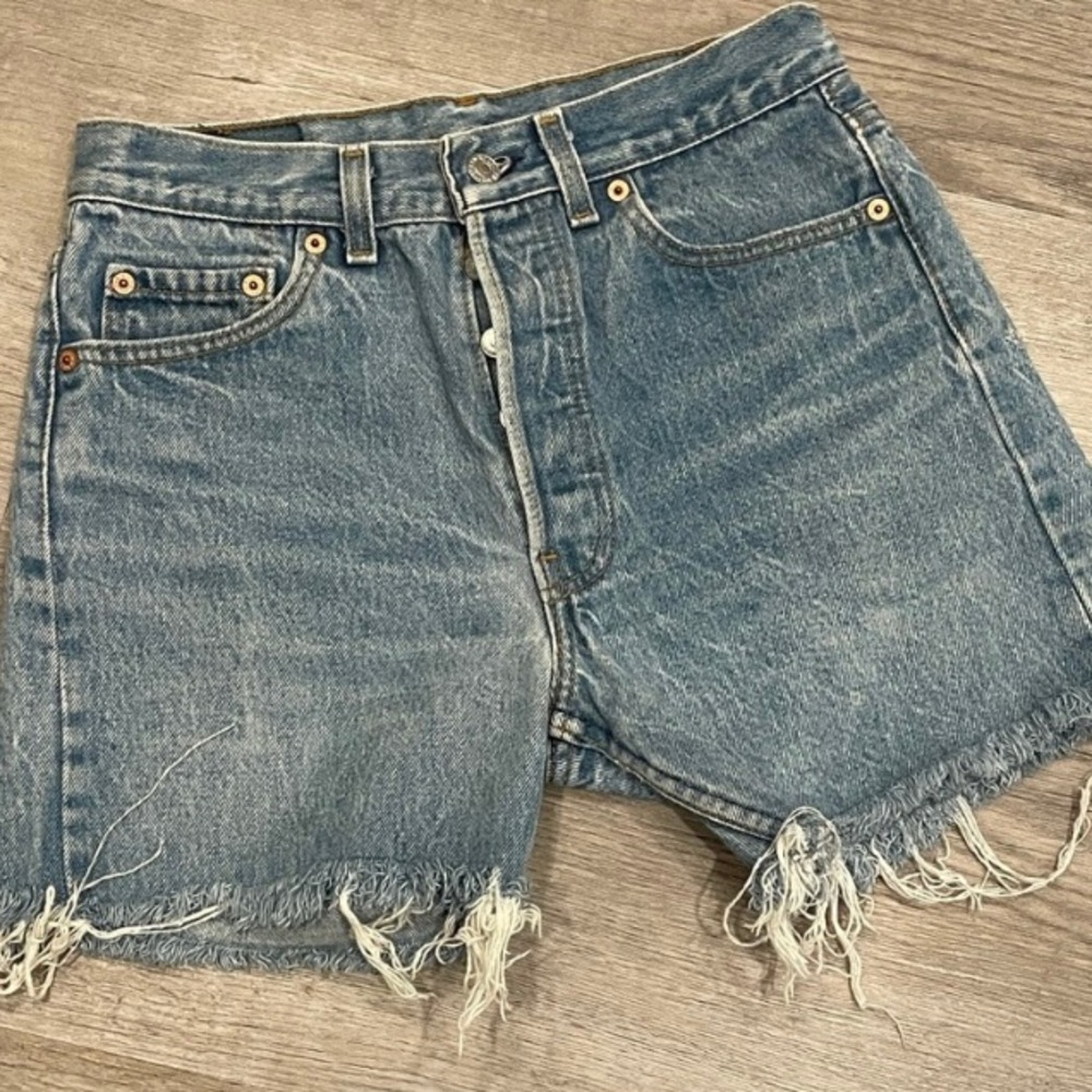 Vintage Levi's 501 Cut Off Denim Shorts Button Fly High Rise Frayed Distressed